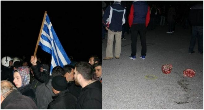 Εικόνες ντροπής στη Βέροια - Πέταξαν γουρουνοκεφαλές στους πρόσφυγες - Πρωτοστάτησε ιερέας - ΔΕΙΤΕ ΦΩΤΟΓΡΑΦΙΕΣ και ΒΙΝΤΕΟ