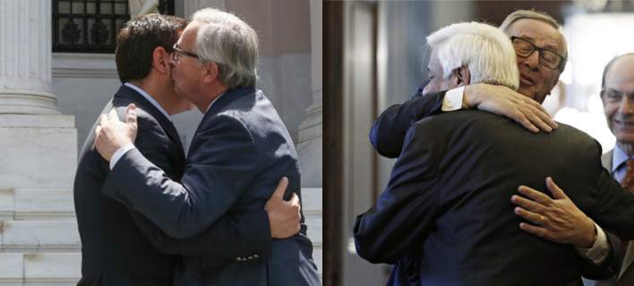 Ο εκδηλωτικός κύριος Γιούνκερ -Τρέλανε στις αγκαλιές και στα φιλιά Τσίπρα και Παυλόπουλο