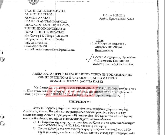 Ιδού το έγγραφο με το οποίο παραχωρήθηκε από το Δήμο στο λούνα παρκ ο στεγασμένος χώρος που κατέρρευσε με έναν νεκρό- Με υπογραφή αντιδημάρχου Μελά η άδεια