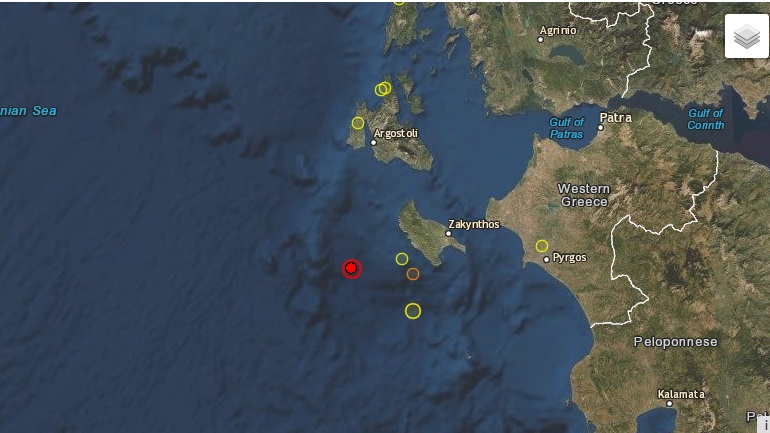 Σεισμός 4,5 Ρίχτερ δυτικά της Ζακύνθου