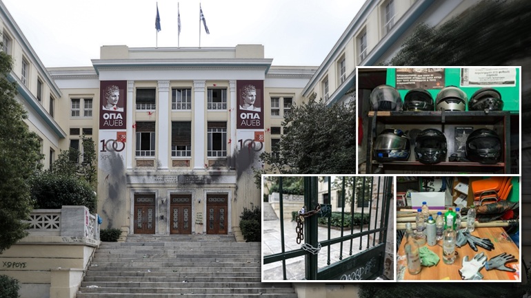 Kοντάρια, κράνη, γάντια, κουκούλες, ρούχα αμφίεσης και πυροσβεστήρες στη «γιάφκα» της ΑΣΟΕΕ - ΦΩΤΟ