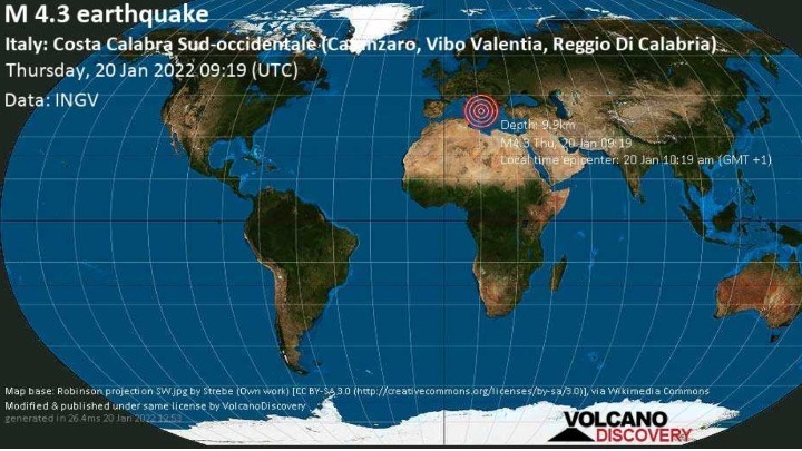 Iταλία: Σεισμική δόνηση 4,3 Ρίχτερ στην Καλαβρία