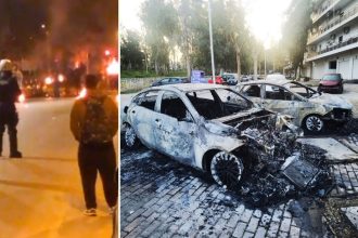 Αγνώστοι έβαλαν φωτιά σε 7 αυτοκίνητα - Επεισόδια με την Αστυνομία