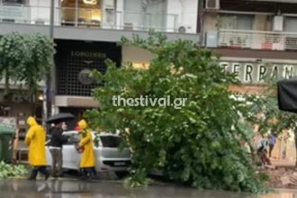 Σφοδρή καταιγίδα και χαλαζόπτωση στη Θεσσαλονίκη: Πλημμύρισαν δρόμοι και μαγαζιά – Βίντεο