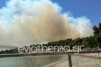 Μεγάλη φωτιά στην Εύβοια, στον υδροβιότοπο Κολοβρέχτης