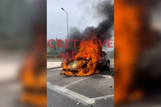 Πρέβεζα: Αυτοκίνητο τυλίχθηκε στις φλόγες στην μέση του δρόμου