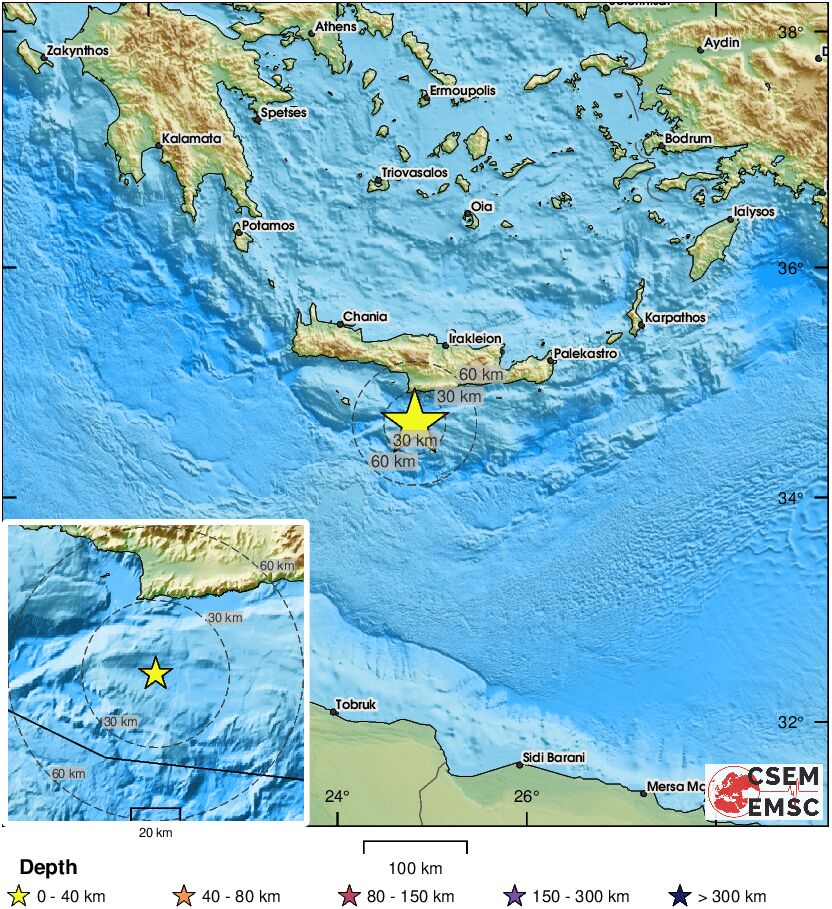 Διπλός σεισμός 4,8 και 4,1 Ρίχτερ ανοιχτά του Ηρακλείου