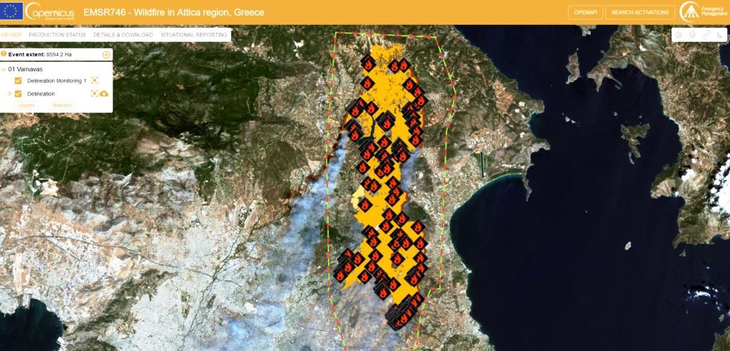 Δορυφορική εικόνα Copernicus με το μέγεθος της καταστροφής στην Αττική: Στα 23 χλμ. το πύρινο μέτωπο - Στάχτη 85.000 στρέμματα