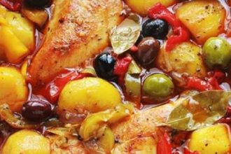 Κοτόπουλο με ελιές, στο τηγάνι