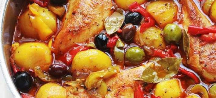 Κοτόπουλο με ελιές, στο τηγάνι