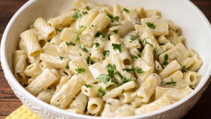 Ριγκατόνι με λευκή σάλτσα που λατρεύουν τα παιδιά