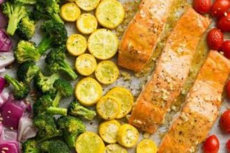 Σολωμός στο φούρνο, με λαχανικά