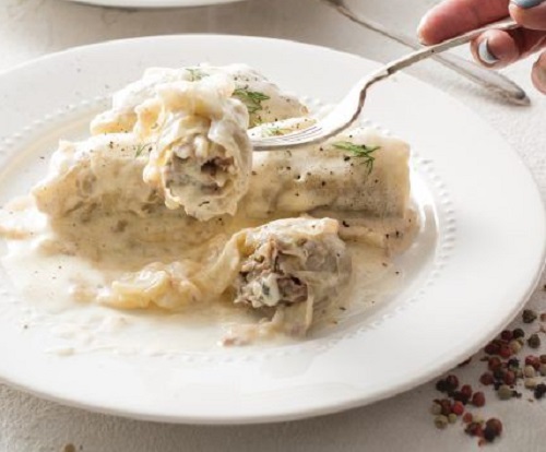 Λαχανοντολμάδες με τρία είδη κιμά