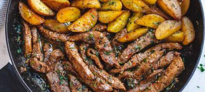 Φιλέτο με πατάτες στο τηγάνι