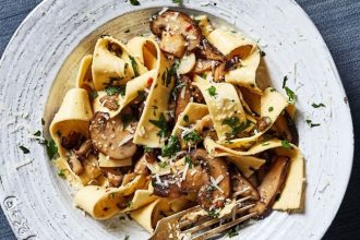 Tαλιατέλες με μανιτάρια και ελιές