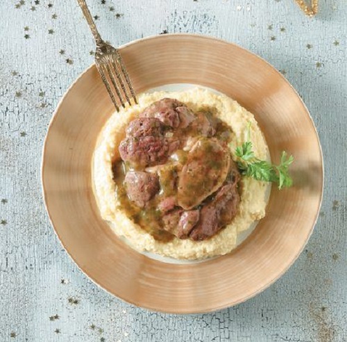 Οσομπούκο με μαυροδάφνη και αρωματική πολέντα