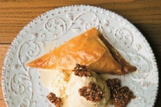 Τρίγωνα γαλακτομπούρεκα με σιρόπι κρασιού