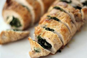 Ρολό κοτόπουλο γεμιστό με φέτα και σπανάκι