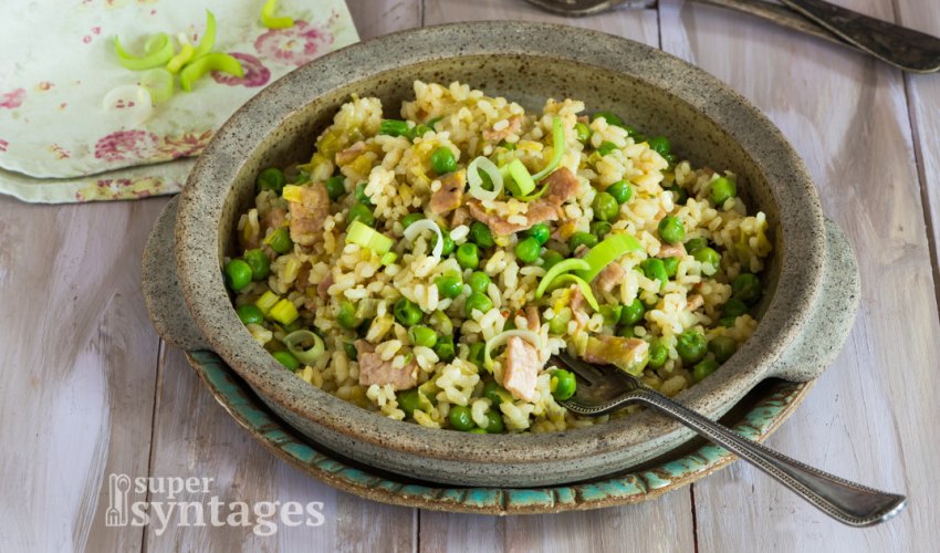 Διαφορετικό ριζότο με μπέικον και πράσα