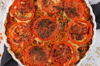 Κριθαράκι με τυριά και λαχανικά στο φούρνο