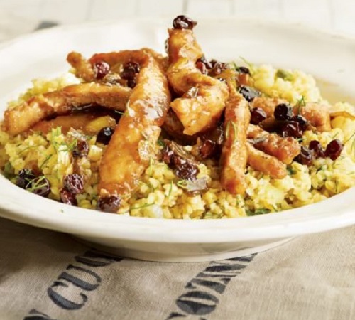 Γλυκόξινο χοιρινό με σταφίδες