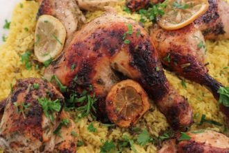Κοτόπουλο λεμονάτο στο φούρνο με αρωματικό πιλάφι