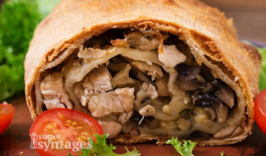 Αλμυρό στρούντελ με μανιτάρια και κοτόπουλο