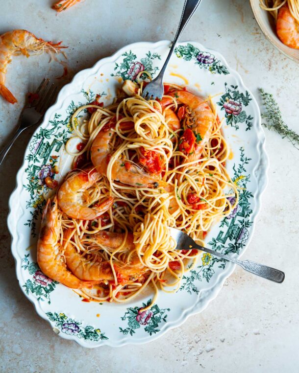 Γαριδομακαρονάδα στο λεπτό