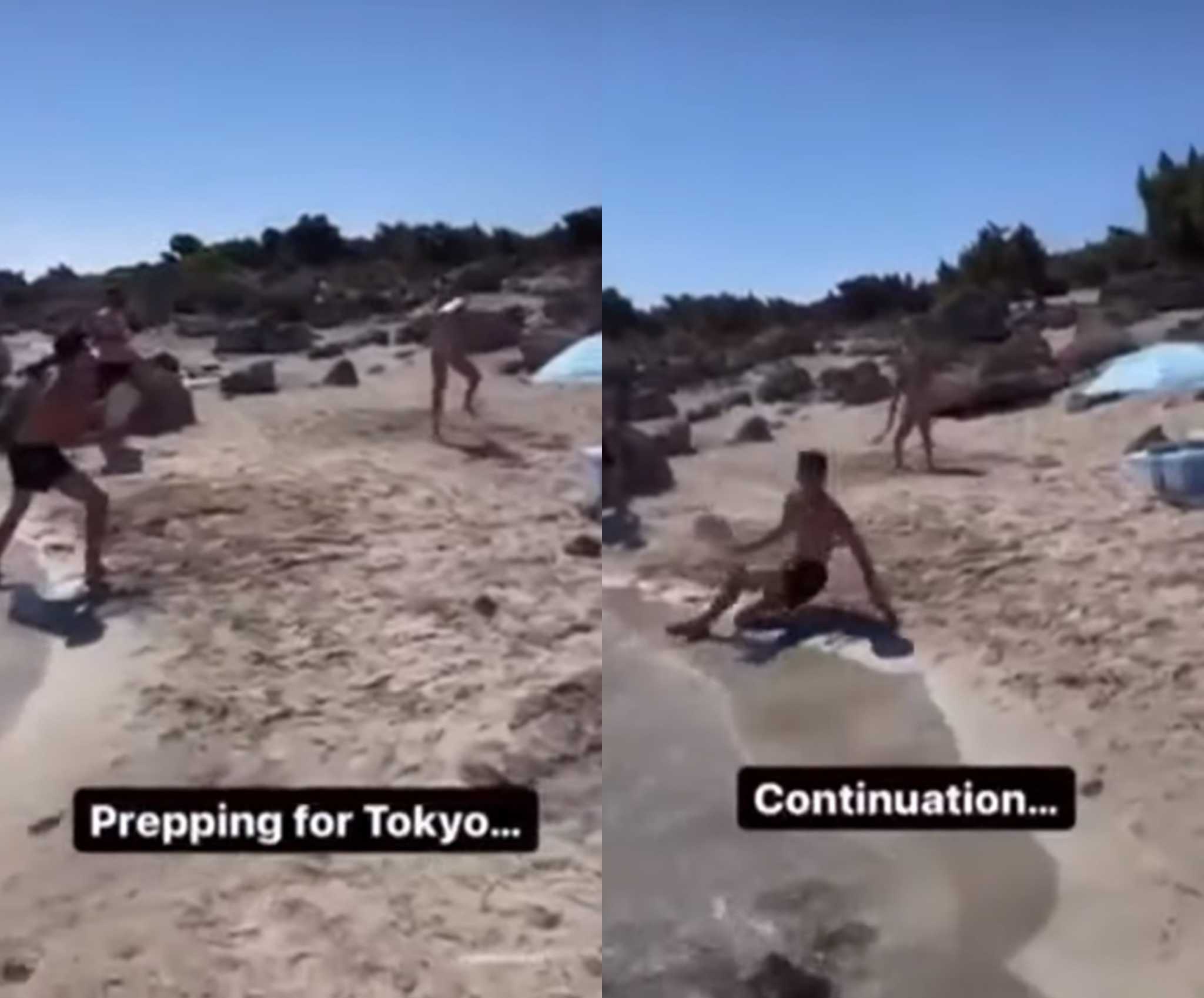 Η Μαρία Σάκκαρη «εκπαιδεύει» τον Κυριάκο Μητσοτάκη στην παραλία πριν τους Ολυμπιακούς Αγώνες - ΒΙΝΤΕΟ