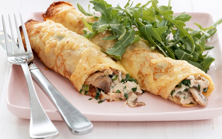 Κρέπες φούρνου με κοτόπουλο και μανιτάρια
