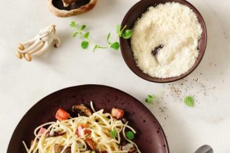 Καρμπονάρα με μανιτάρια και κεφαλοτύρι