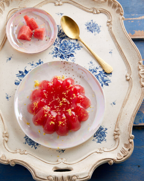 Ζελέ καρπούζι με άρωμα τριαντάφυλλο