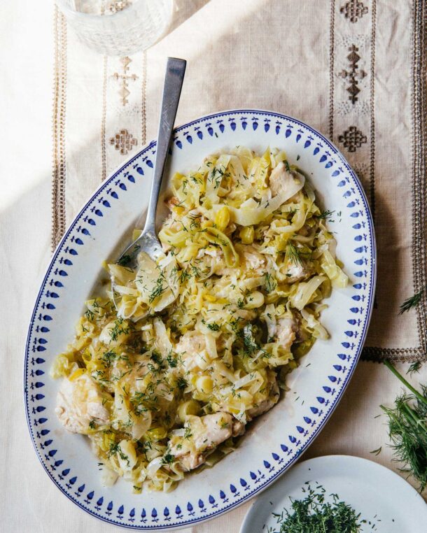 Κοτόπουλο στο τηγάνι με πράσο