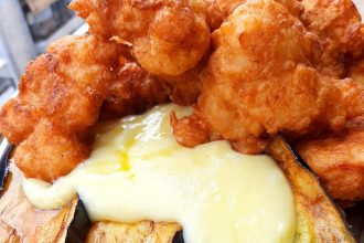 Κροκέτες μπακαλιάρου με μελιτζάνες και σκορδαλιά