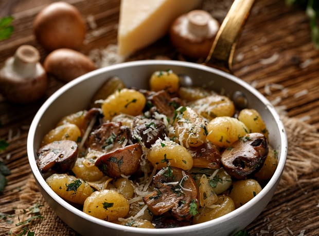 Νιόκι με κρασάτα μανιτάρια