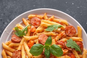 Πένες με χωριάτικα λουκάνικα