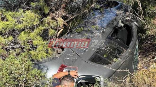Αυτοκίνητο "έφυγε" από το δρόμο και αναποδογύρισε στο Λαμπίρι (ΦΩΤΟ)