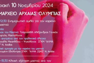 “ΑΛΜΑ ΖΩΗΣ” Ν. Αχαΐας: Eνημέρωση για τον καρκίνο του μαστού στην Αρχαία Ολυμπία