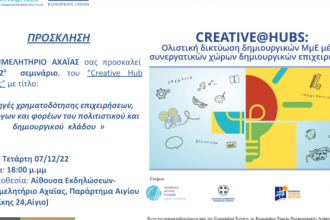 Creative Hub Πάτρας: 12ο Σεμινάριο για τις πηγές χρηματοδότησης στο δημιουργικό και πολιτιστικό κλάδο