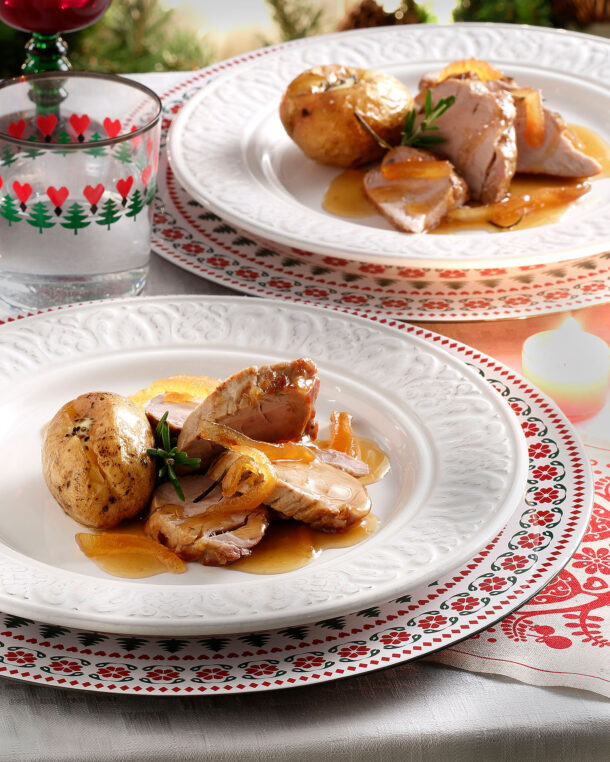 Ψαρονέφρι με πατάτες και σάλτσα με κυδώνια και κρασί