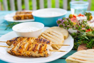 Ζουμερά σουβλάκια κοτόπουλου με σως γιαουρτιού