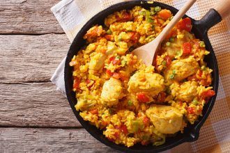 Ριζότο κοτόπουλο με πολύχρωμες πιπεριές