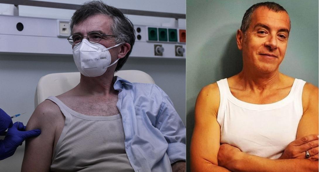 Σταύρος Θεοδωράκης - Φωτογραφίζεται με λευκό φανελάκι και δηλώνει: «Μαζί σου Τσιόδρα!»