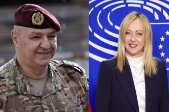 Συνομιλία της Τ. Μελόνι με τον πρόεδρο της Δημοκρατίας του Λιβάνου, Ζ. Αούν