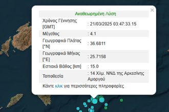Σεισμός 4,1 Ρίχτερ στην Αμοργό τα ξημερώματα