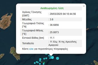 Σεισμός 3,6 Ρίχτερ τα ξημερώματα στην Αμοργό