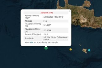 Σεισμός 4,5 Ρίχτερ στα ανοιχτά της Κρήτης