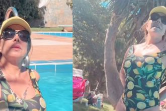 Η Άντζελα Δημητρίου απολαμβάνει το καλοκαίρι κάνοντας βουτιές σε πισίνα