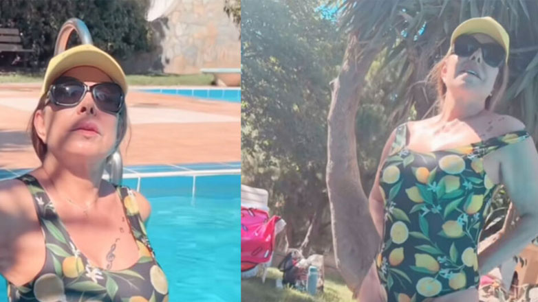 Η Άντζελα Δημητρίου απολαμβάνει το καλοκαίρι κάνοντας βουτιές σε πισίνα