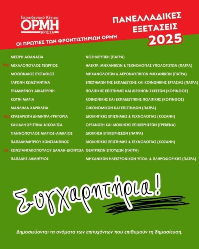 Η γιορτή των επιτυχόντων της Ορμής